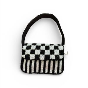 Black and White Checkered Beaded Handbag